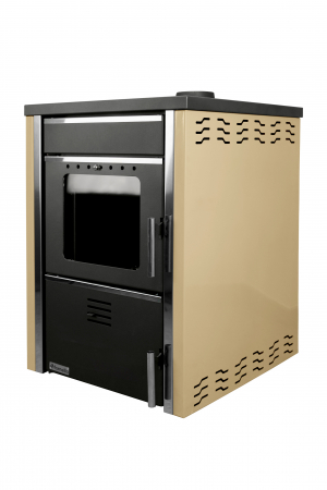Termoseminee pe peleti/lemn - Termosemineu pe lemn, carbune si bricheti, Fornello, model Toros 29 kW, crem, plita de gatit, pompa de circulatie si manometru