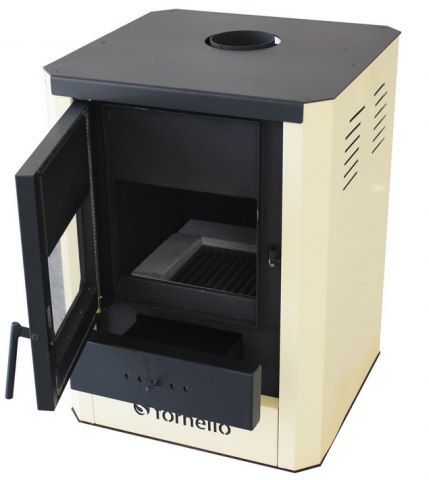 Termosemineu pe lemn, brichete si carbune Fornello model Rimini 18 kW, crem, gratar ardere din fonta [1]