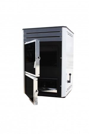 Termosemineu pe lemn, carbune si bricheti, Fornello, model Dila Eco 29 kW, pompa circulare Grundfos, termometru, termostat, regulator tiraj, gratar ardere fonta, curatare facila gratar ardere [1]