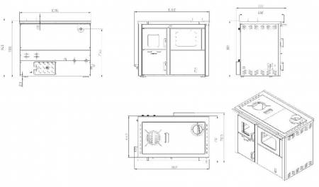 Termosemineu pe lemn, carbune si bricheti, Fornello, model Star Red 34 kW, rosu, plita de gatit, pompa de circulatie si manometru [11]