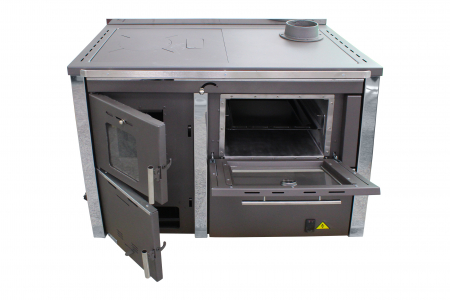 Termosemineu pe lemn, carbune si bricheti, Fornello, model Star Red 34 kW, rosu, plita de gatit, pompa de circulatie si manometru [3]