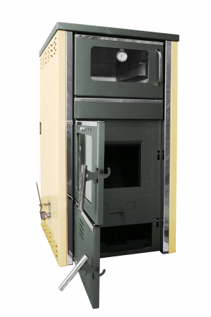 Termosemineu pe lemn, carbune si bricheti, Fornello, model Avanos 32 kW, crem, plita de gatit, pompa de circulatie si manometru [4]