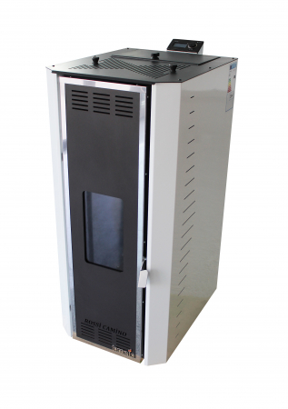 Termoseminee pe peleti/lemn - Termosemineu pe peleti Fornello, model Camino Rossi 35 kW, gri, pompa Grundfos, vas expansiune, arzator inox