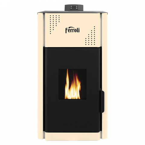 Termoseminee si sobe pe peleti - Termosemineu pe peleti Ferroli, din otel, culoare bej, model Mirano Pellet PRO 12 kw
