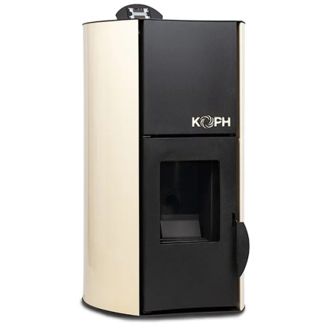 Termoseminee si sobe pe peleti - Termosemineu pe peleti KOPH PM 12 kW, 80 mp, buncar peleti 12 kg, diametru cos fum ⌀80 mm, pompa recirculare si vas expansiune incorporate, Crem