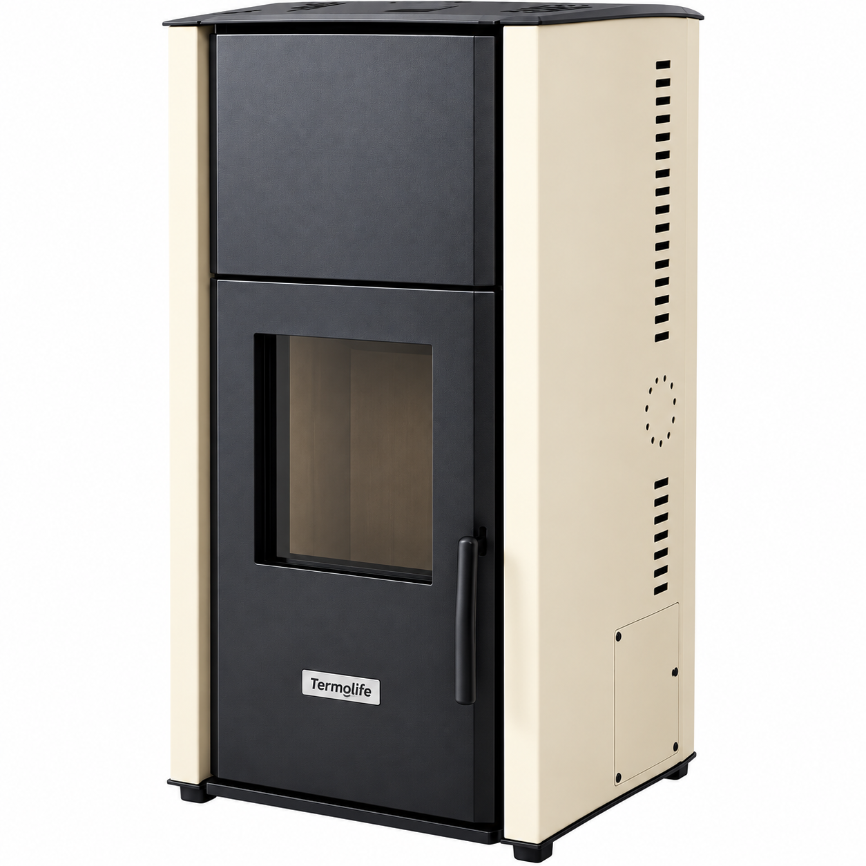 Termoseminee si sobe pe peleti - Termosemineu pe peleti Termolife model Sofia ivory 25 kw vas de expansiune si pompa de circulatie