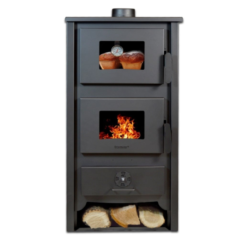 Termoseminee si sobe pe lemn - Termosoba antracit pe lemn Termax Codru 24,43 kW cu cuptor integrat