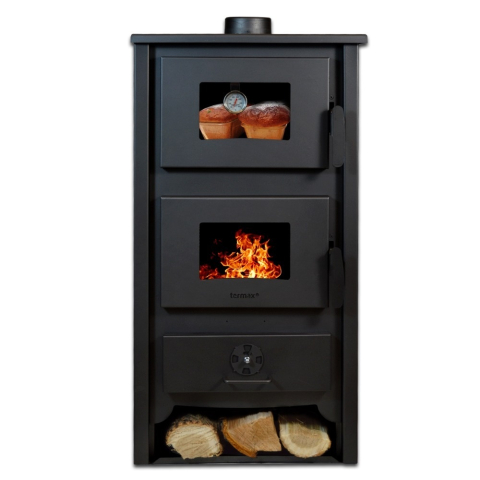 Incalzire - Termosoba neagra pe lemn Termax Codru 24,43 kW cu manta de apa si cuptor
