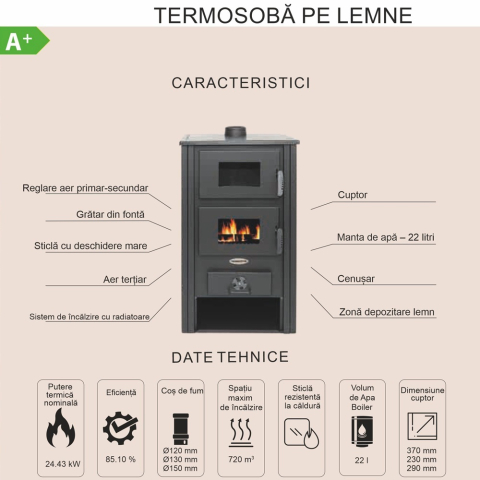 Termosoba maro Termax Zorile 24,43 kW pe lemn cu plita si manta de apa [8]