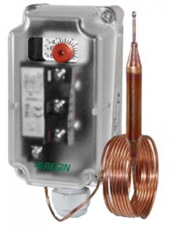 Termostate aplicatii industriale - Termostat anti-îngheţ, rearmare automată, capilar 6m, IP65, capacitate comutare 15(8)A/24...250Vca, reglare -10...+10°C, cu 6 suporti de montaj capilar