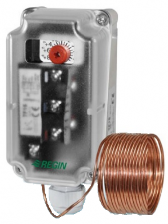 Termostate aplicatii industriale - Termostat anti-îngheţ, rearmare manuală, capilar 6m, IP65, capacitate comutare 15(8)A/24...250Vca, reglare -10...+10°C, cu 6 suporti de montaj capilar
