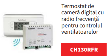 Echipamente de incalzire si producere ACM - Termostat de camera digital cu 3 trepte de turatie, modul de comanda si comunicare prin radiofrecventa pentru convectoare Radox model RCF
