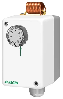 Termostate aplicatii industriale - Termostat industrial 2 trepte Regin, cu montare pe perete cu element sensibil in exteriorul carcasei (pentru precizie marita) capacitate comutare 15(8)A/24250Vca IP65 gama de reglare -30+30°C