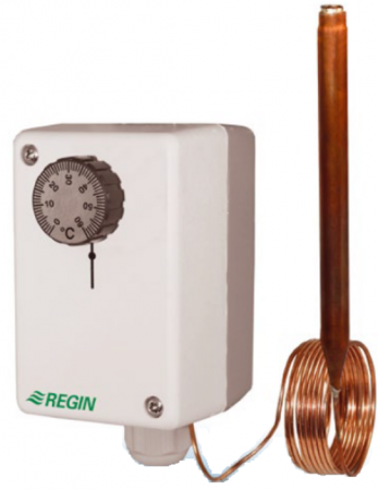 Termostate aplicatii industriale - Termostat industrial de imersie cu capilar 1 Regin, 5m si bulb Ø95x120mm capacitate comutare 15(8)A/24250Vca IP65 livrat fara teaca gama de lucru -30+30°C histerezis fix 1K rozeta externa de reglaj
