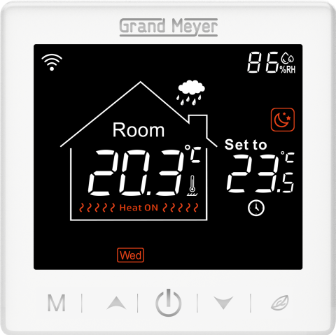 Termostat Wi-Fi programabil cu carcasa din sticla Grand Meyer SN-10 16 A alb