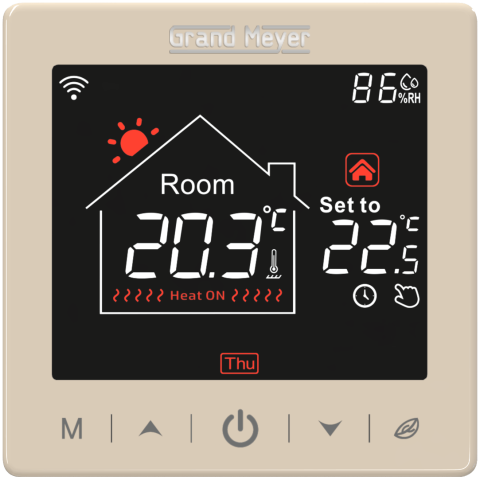 Incalzire electrica prin pardoseala - Termostat Wi-Fi programabil cu carcasa din sticla Grand Meyer SN-15 16 A auriu
