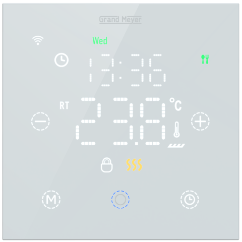 Incalzire electrica prin pardoseala - Termostat Wi-Fi programabil cu sticla securizata Grand Meyer TSM-10 20 A alb
