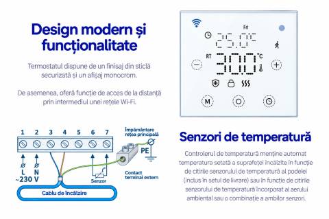 Termostat Wi-Fi programabil cu sticla securizata Grand Meyer TSM-10 20 A alb [1]