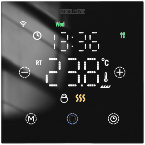 Incalzire electrica prin pardoseala - Termostat Wi-Fi programabil cu sticla securizata Grand Meyer TSM-20 20 A negru