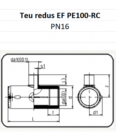 Teu redus 90 grade injectat electrofuziune PE100-RC, DN 63-20 mm, SDR 11-17, Agru [1]