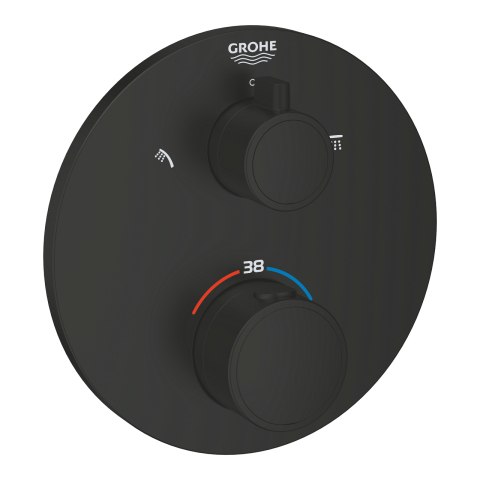 Baterii baie - Unitate control Grohe Grohtherm termostat shower pentru 2 iesiri cu oprire integrata si ventil diverter, rotunda, incastrata, termostat, diverter, cartus ceramic, negru