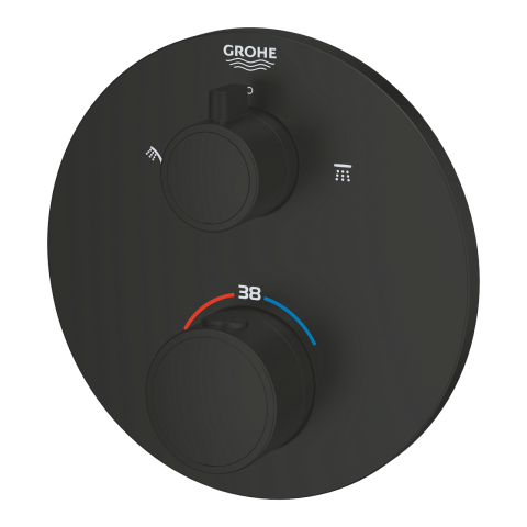 Unitate control Grohe Grohtherm termostat shower pentru 2 iesiri cu oprire integrata si ventil diverter, rotunda, incastrata, termostat, diverter, cartus ceramic, negru [3]