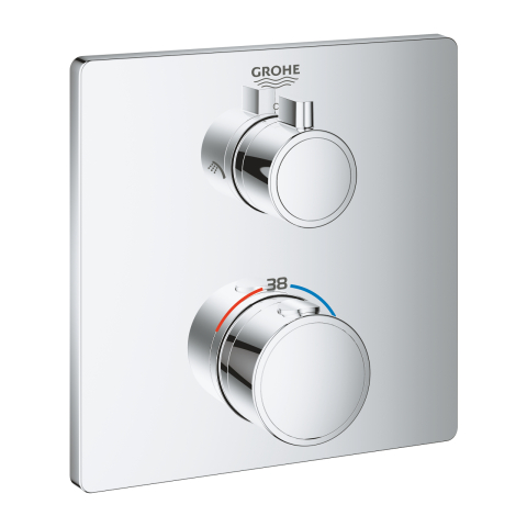 Obiecte sanitare - Unitate control Grohe Grohtherm termostat, incastrata, 2 iesiri, patrata, cartus ceramic, necesita corp instalare, crom