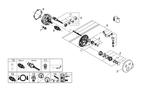 Unitate control Grohe Grohtherm SmartControl aparent, termostat, safestop, iesire dus 1/2"'', suport para, necesita corp instalare, crom [1]