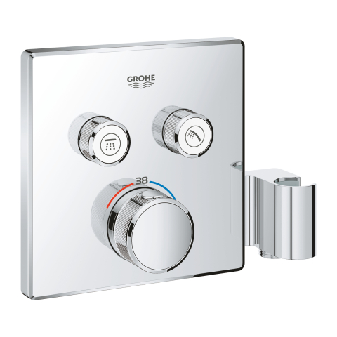 Obiecte sanitare - Unitate control Grohe Grohtherm SmartControl montare pe perete, patrata, termostat, cartus ceramic, 2 functii, cu suport para, crom