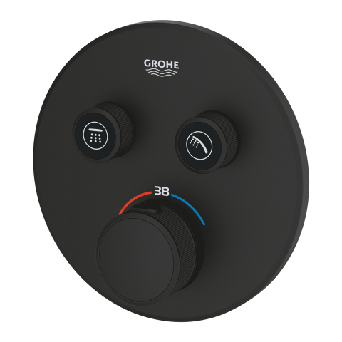 Unitate control Grohe Grohtherm SmartControl rotunda, 2 iesiri, dubla comanda, cartus ceramic, termostat, diverter, limitator temperatura, incastrata, necesita corp instalare, negru [3]