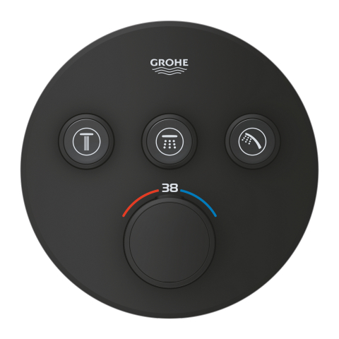 Unitate control Grohe Grohtherm SmartControl incastrata, rotunda, 3 iesiri, tripla comanda, cartus ceramic, termostat, diverter, limitator temperatura, necesita corp instalare, negru [2]
