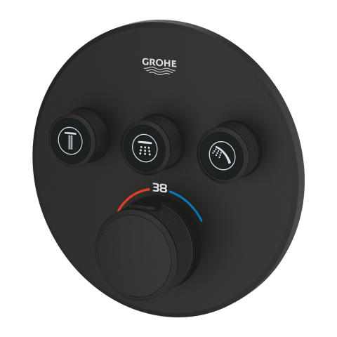 Unitate control Grohe Grohtherm SmartControl incastrata, rotunda, 3 iesiri, tripla comanda, cartus ceramic, termostat, diverter, limitator temperatura, necesita corp instalare, negru [3]