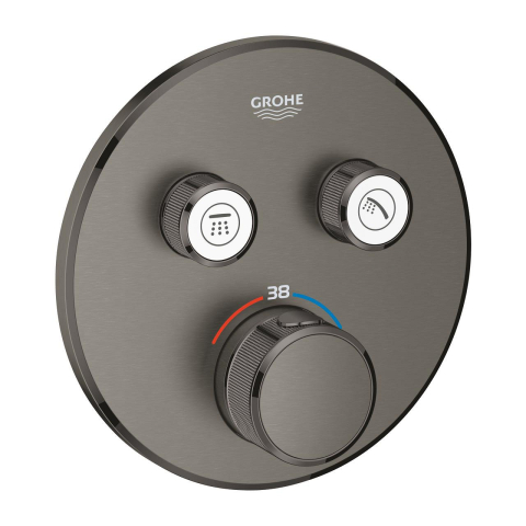Obiecte sanitare - Unitate control Grohe Grohtherm SmartControl 2 iesiri, termostat, apasare si rotire, masca metalica, filtru impuritati, necesita corp instalare, antracit mat