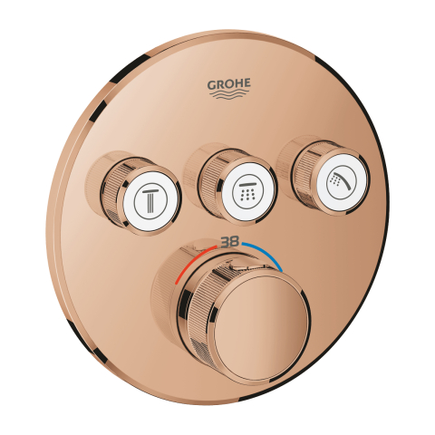 Unitate control Grohe Grohtherm SmartControl 3 iesiri, termostat, apasare si rotire, masca metalica, filtru impuritati, necesita corp instalare, cupru lucios [0]