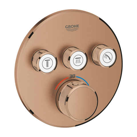 Obiecte sanitare - Unitate control Grohe Grohtherm SmartControl 3 iesiri, termostat, apasare si rotire, masca metalica, filtru impuritati, necesita crop instalare, cupru mat