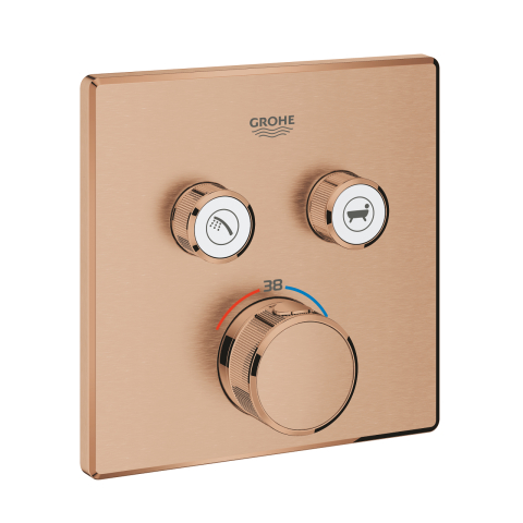 Unitate control Grohe Grohtherm SmartControl 2 iesiri, termostat, apasare si rotire, masca metalica, filtru impuritati, necesita corp instalare, cupru mat [0]