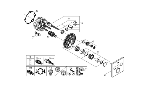 Unitate control Grohe Grohtherm SmartControl cu termostat, safestop, 3 iesiri, necesita corp instalare, antracit mat [1]
