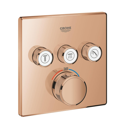 Obiecte sanitare - Unitate control Grohe Grohtherm SmartControl cu termostat, safestop, 3 iesiri, necesita corp instalare, cupru lucios