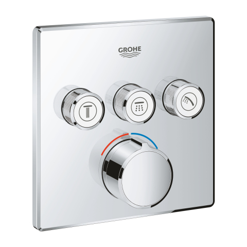 Unitate control Grohe SmartControl 3 iesiri, apasare si rotire, masca metalica, filtru impuritati, necesita corp instalare, crom [0]