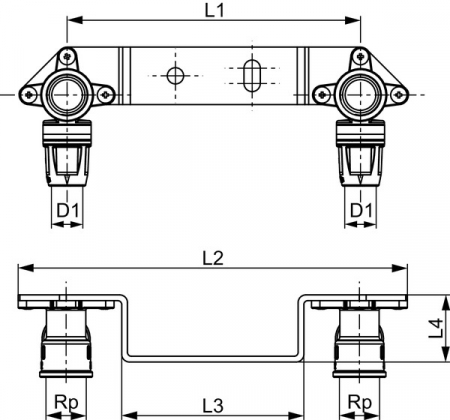 Unitate pentru montaj TECElogo-Push izolata fonic, 2 coturi incluse, Ø 16 x 1/2" [1]