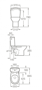 Set WC, Vas cu evacuare laterala + rezervor 3/6 litri + capac termoplast, Roca Victoria [1]