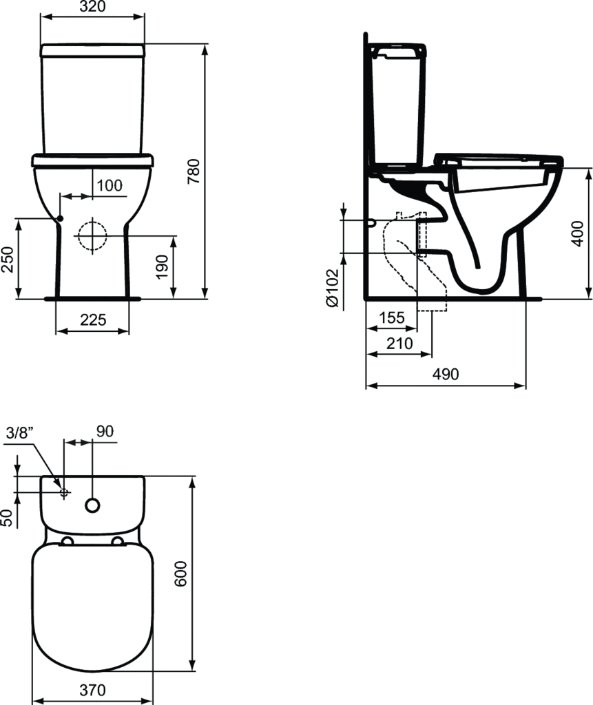 Vas WC stativ monobloc 370 x 600 mm Ideal Standard gama Tempo [1]