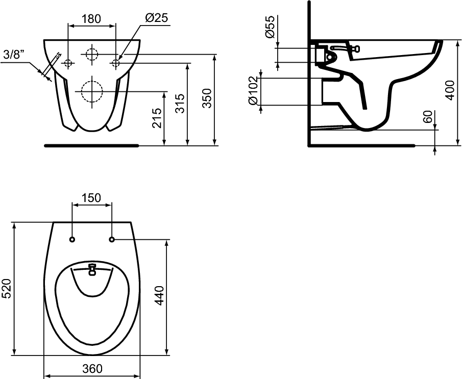Vas WC suspendat cu functie de bideu 350 x 525 x 350 mm Ideal Standard gama Eurovit [1]