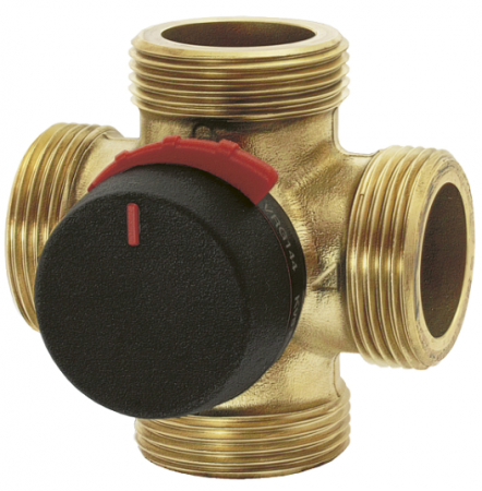Ventile cu 4 cai - Ventil rotativ de amestec cu 4 cai pentru sisteme bivalente, PN10, alama, fitinguri compresie teava cupru DN22mm, DN20, kvs6,3
