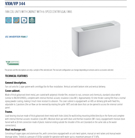 Ventiloconvector Clint tip carcasat de pardoseala model VXM/VP 344 3.44 kW [1]