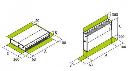 Echipamente de ventilatie si climatizare - Ventiloconvector tip necarcasat vertical / orizontal, 3.80 kW / 3.30 kW, model cu 2 tevi, posibilitate conectare termostat cu 3 viteze, Clivet Elforoom2