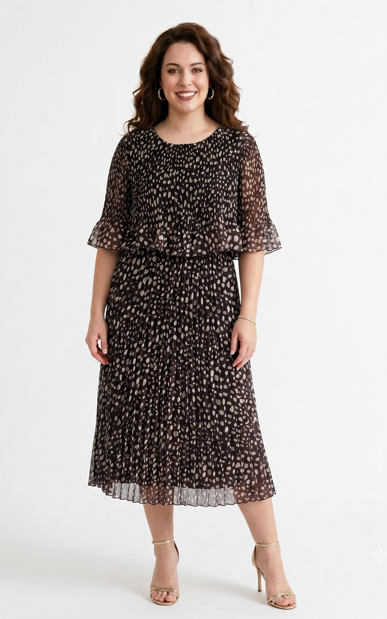 Rochie Ginny midi maro cu buline [1]