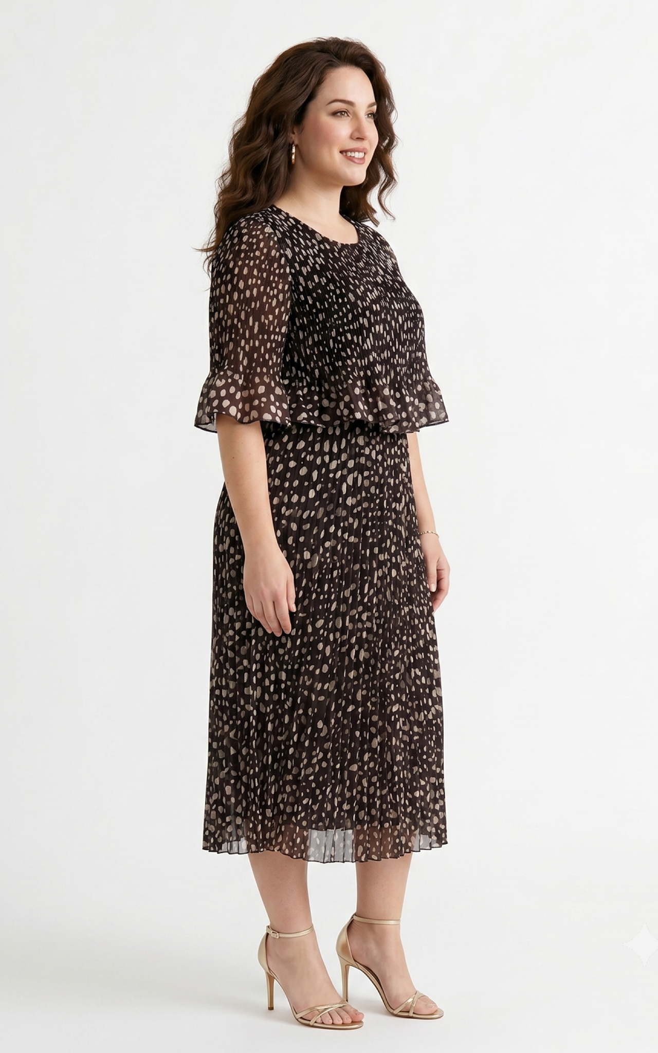Rochie Ginny midi maro cu buline [2]
