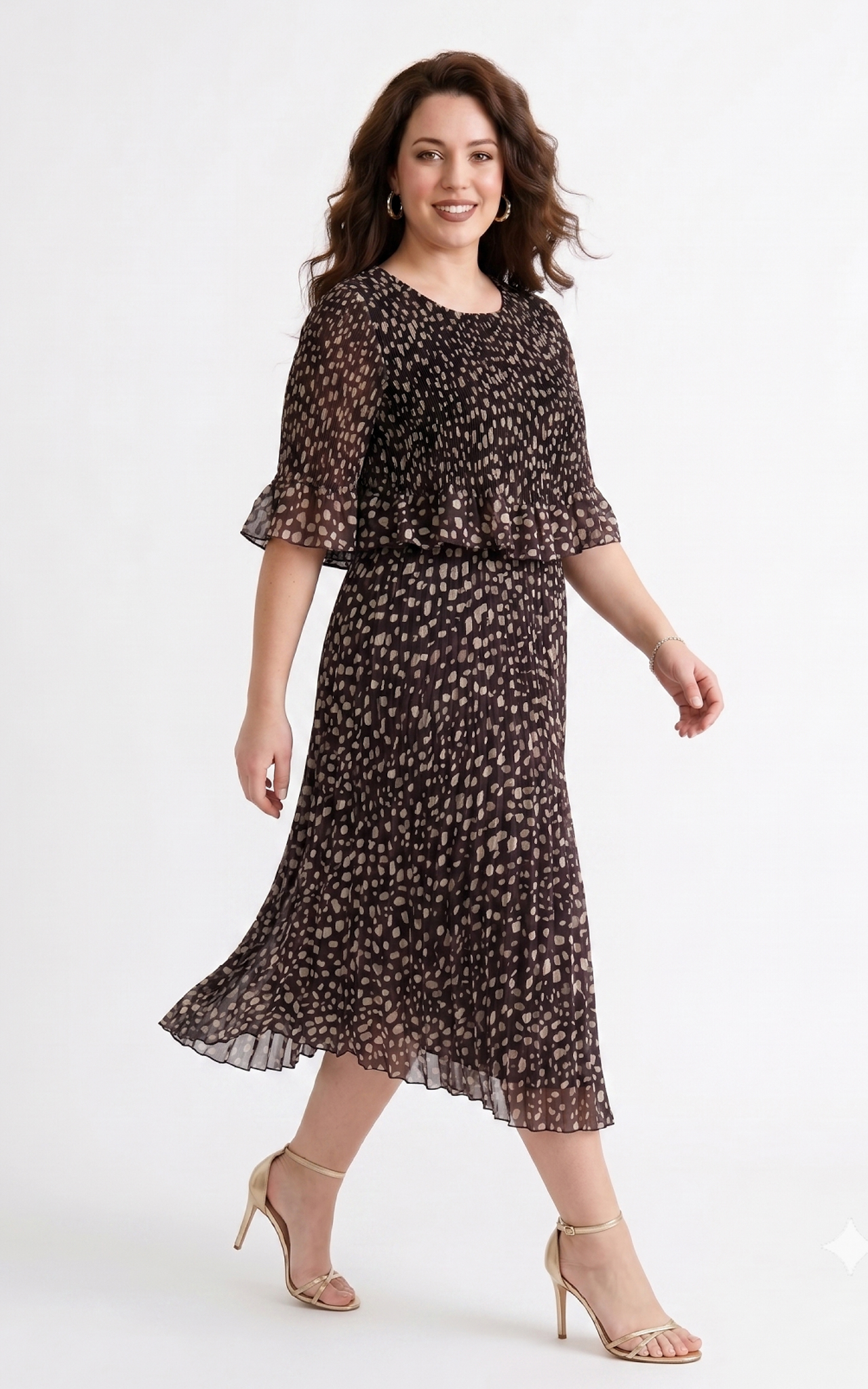 Rochie Ginny midi maro cu buline [3]