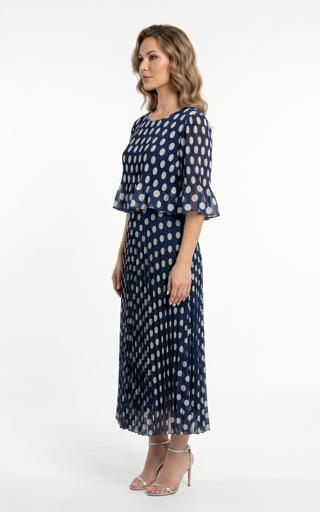 Rochie Ginny midi bleumarin cu buline [2]